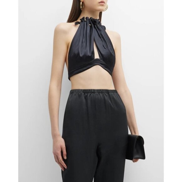 Cult Gaia Anahita Top in Black XSmall New Womens Cropped Satin Blouse - Picture 1 of 12